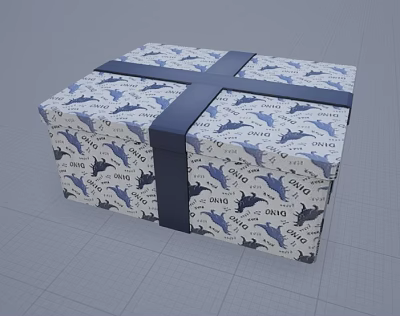 Decorative Gift Box With Dolphin Pattern And Dark Blue Cross Ribbon 3d model