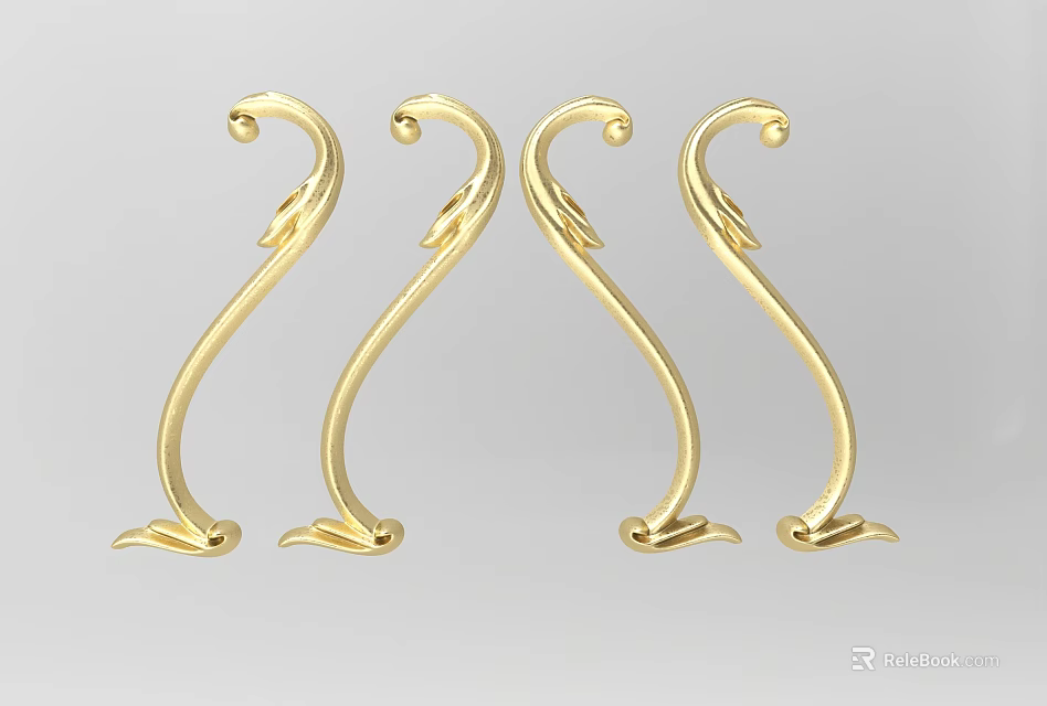 Golden Carved Decorative Pieces With Intricate Curved Designs And Ornate Patterns 3d model 