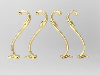 Golden Carved Decorative Pieces With Intricate Curved Designs And Ornate Patterns 3d model