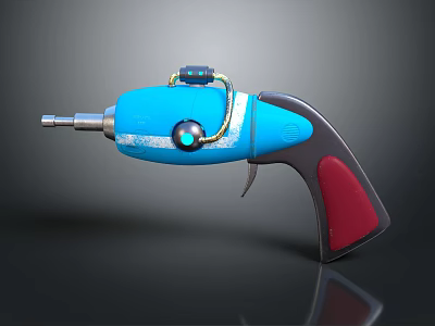 Blue Pistol Design With Red Grip Green Circular Component And Yellow Wire 3d model