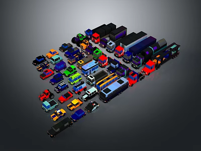 Colorful Toy Car And Truck Models In Various Colors And Designs Collection 3d model