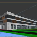 Modern Multi Story Office Building Exterior With Large Glass Windows White Facade And Green Lawn