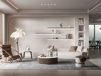 Quiet Dining Room Living Room Sofa Tea Table Combination Leisure Chair Floor Lamp Dining Table Chair Sofa Stool Books 3d model