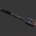 Ornate Metallic Staff Featuring Blue Gemstones And Leather Wrapped Handle