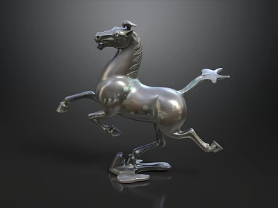 Bronze Horse Landscape Sculpture with Rearing Pose and Flying Bird Detail 3d model