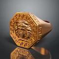 Luxury Gold Ring With Medusa Head Design And Geometric Pattern Details