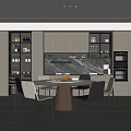 Elegant Modern Restaurant Interior With Round Dining Table Chairs Wine Racks And Cabinets 3d model