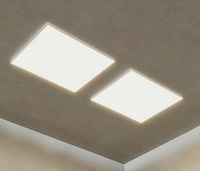 Modern Minimalist Two Square Ceiling Lights With White Light Installed On Ceiling 3d model