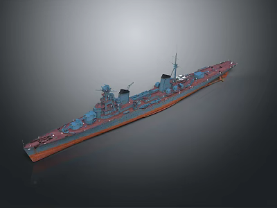 Detailed Military Warship 3D Model With Classic Naval Structure Design 3d model