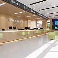 Bright Modern Public Service Hall With Neat Counters Comfortable Waiting Chairs And Large Display Screen