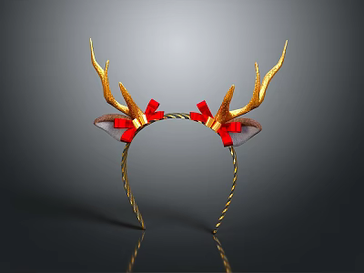 Decorative Wall Decor With Golden Antlers Red Bows And Twisted Band 3d model