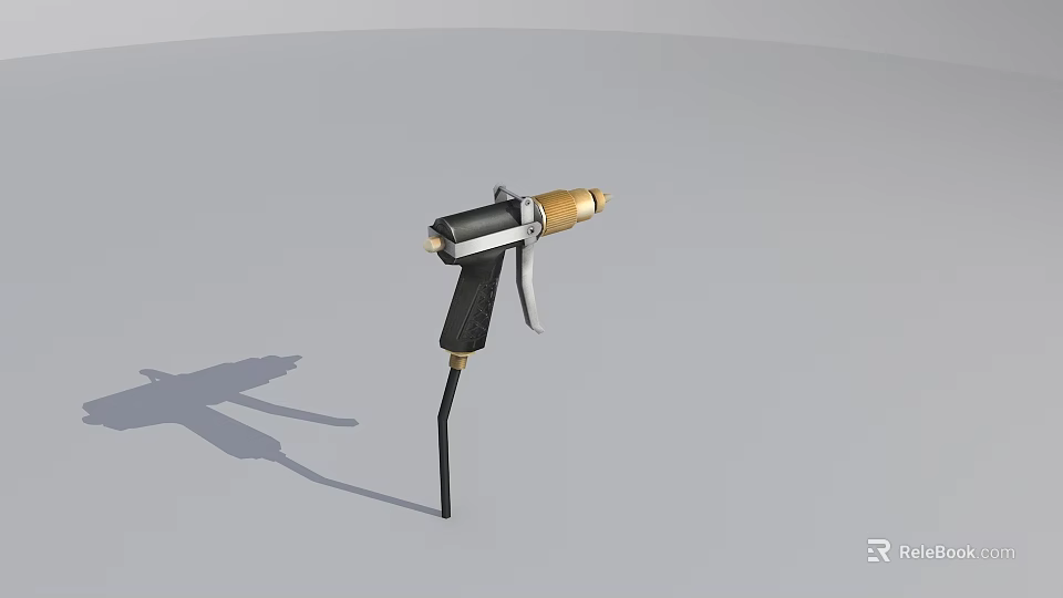 Industrial High Pressure Spray Gun With Black Handle And Gold Nozzle 3d model 
