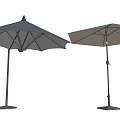 Navy Blue and Beige Outdoor Patio Umbrella with Black Frame and Sturdy Base for Garden Use