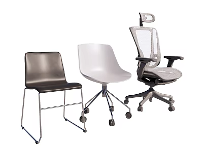 Modern Office Chairs In Various Styles With Black White Mesh Back And Metal Frames 3d model