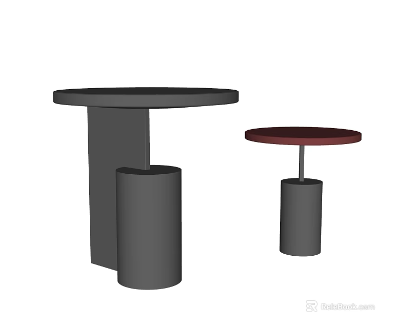 Modern Black And Red Side Tables With Circular Top And Cylindrical Base 3d model