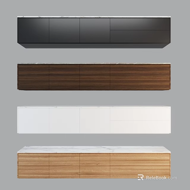 Modern TV Stand Designs With Wood And Marble Tops In Black White Brown 3d model 