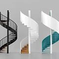 Modern Spiral Staircase Design With Black White Blue Steps And Metal Railings