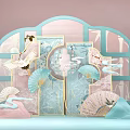 Traditional Chinese Paper Art Decor With Crane Fans Bamboo And Screen