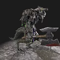 Dark Fantasy Game Movie Character With Horned Head Green Glowing Axe And Bone Decorations