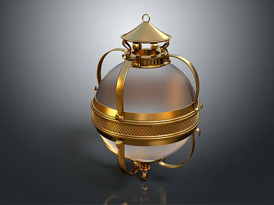 Golden Spherical Chandelier With Metal Frame Decorative Top Cap And Transparent Glass Shade 3d model