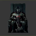 A Man Sitting On Ornate Throne Wearing Decorative Armor Holding Hammer