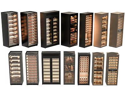 Different Styles Modern Wine Cabinets With Glass Doors And Bottle Storage Design 3d model
