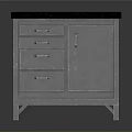 Modern Gray Storage Cabinet With Blue Countertop Multiple Drawers And Single Door