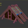 Traditional Wooden Cottage Structure With Triangular Roof Thatch Covering And Small Window