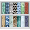 Various Colored Stone Wood Mosaic Tiles with Unique Patterns on Shelf