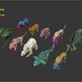 Colorful Low Poly Style Reptile Models Featuring Multiple Varieties On Dark Background 3d model