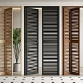 Louvered Folding Doors In Various Wooden Tones For Modern Interior Design With Potted Plant