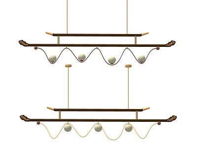 Modern Hanging Chandeliers With Metal Frames Wave Shaped Elements And Spherical White Bulbs 3d model