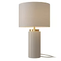 Stylish Modern Table Lamp With Beige Linen Shade White Ribbed Ceramic Base And Golden Accent