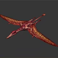 Vibrant Red And Pink Pterosaur With Large Patterned Wings And Long Tail