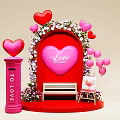 Romantic Photo Spot With Red Heart Arch Pink Hearts Love Sign Red Mailbox And Bench