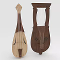 Wooden String Instruments In Light Dark Color With Decorative Patterns And Unique Body Shape 3d model