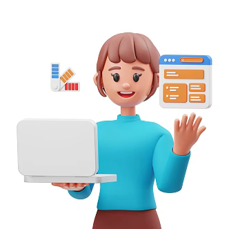 Modern white-collar workers cartoon woman 3d model