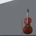 Classic Cello With Bow Leaning Against White Wall And Floor Reflection 3d model