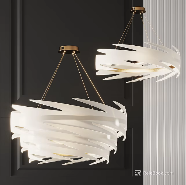 Modern White Gold Leaf Shaped Chandelier With Metal Frame For Dark Wall Interior Decor 3d model 
