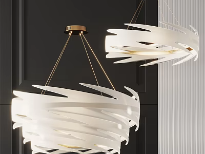 Modern White Gold Leaf Shaped Chandelier With Metal Frame For Dark Wall Interior Decor 3d model