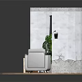 Contemporary Living Room Furniture Including Sofa Armchair Round Rug Potted Plants Decorative Paintings Wall Shelf