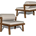 Modern Leisure Chair with Wooden Frame Curved Armrests and Light Fabric Cushion