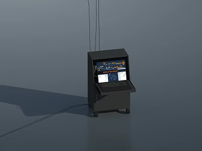 Black Mobile Computer Workstation With Display Screen And Rolling Wheels 3d model