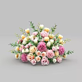 Colorful Flower Arrangement With Pink White Beige Blooms And Fresh Green Foliage