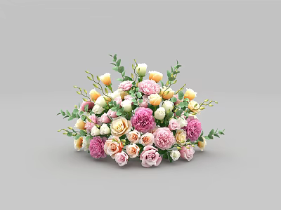 Colorful Flower Arrangement With Pink White Beige Blooms And Fresh Green Foliage 3d model