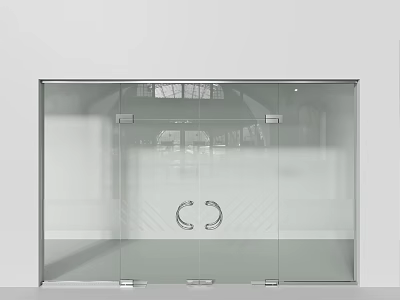 Modern Glass Double Doors With Metal Handles In Interior Building Space 3d model