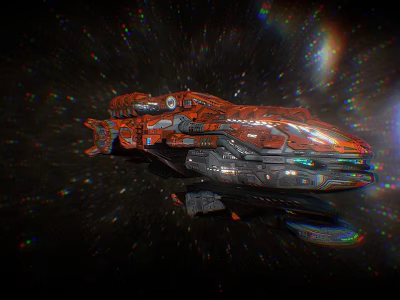Red Sci Fi Spaceship In Starry Space With Glowing Details And Futuristic Design 3d model