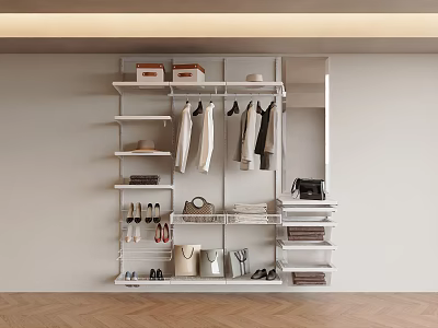 Modern Open Wardrobe Design with Hanging Clothes Shelves Shoes Bags and Storage Space 3d model