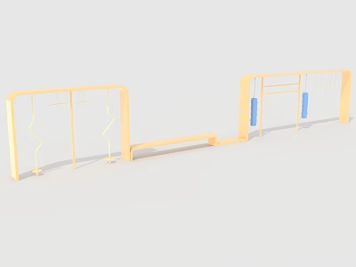 Children's Play Area With Wooden Frames Climbing Railings And Blue Elements 3d model