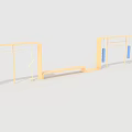 Children's Play Area With Wooden Frames Climbing Railings And Blue Elements